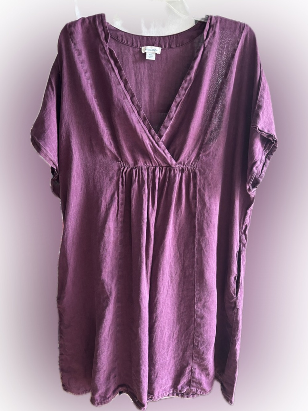 Sundance 100% Linen Tunic Top XXL Plum Purple V-Neck Boho Flowy